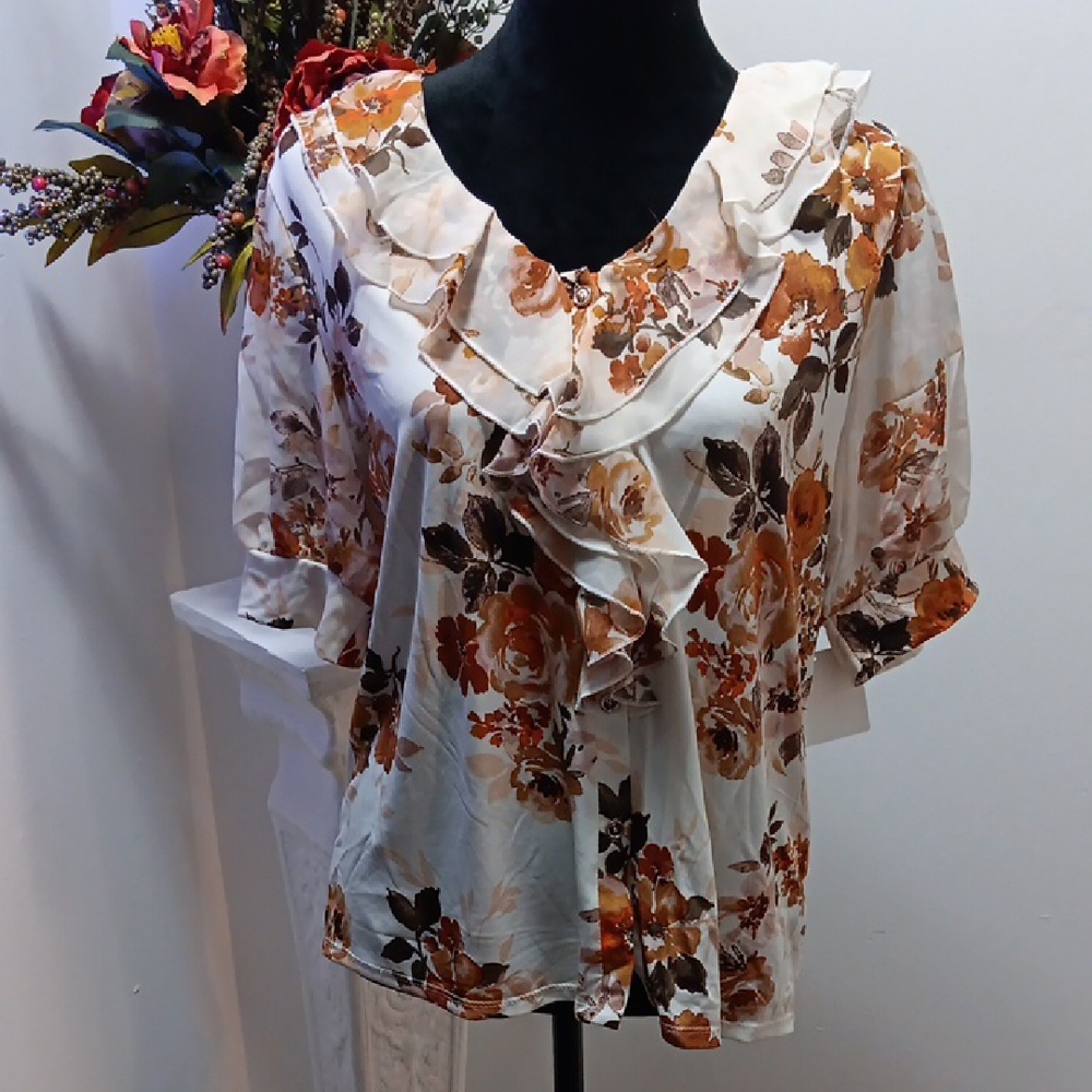 PerSeption Concept Floral Blouse - Brown and Cream - Picture 5 of 6